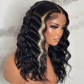 Mix Blonde And Natural Black Middle Part Deep Wave Lace Frontal Wig